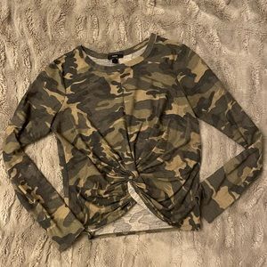 DREW Long sleeve camo shirt top with tie knot in front
